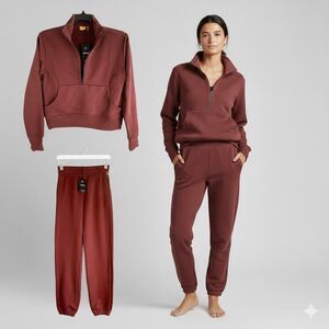 allbirds Loungewear Set Womens Small Burgundy Quarter Zip Hoodie and Sweatpants